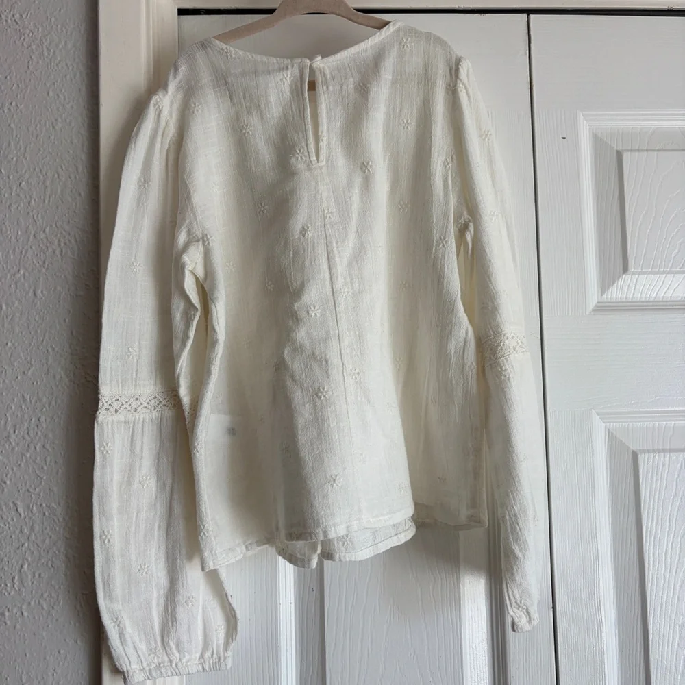 Zara Girls 11-12Y Embroidered Lace-Trim White Peasant Blouse